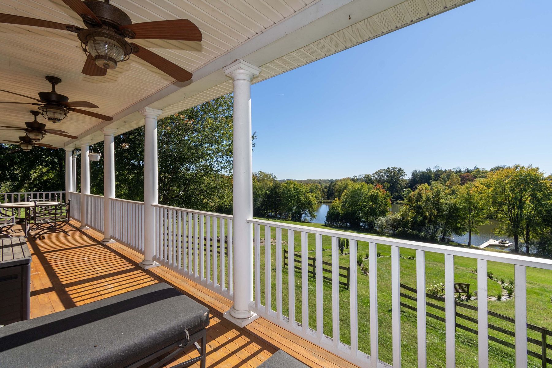 The porch overlooking the pond